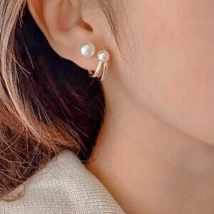 Gold Hoop Pearl Wrap Cuff Earrings